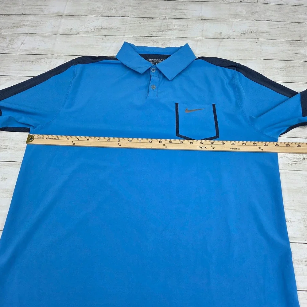 Nike Golf Polo Mens XL Blue Tour Performance Dri-FIT SS‎ Chest Pocket 639239 406
